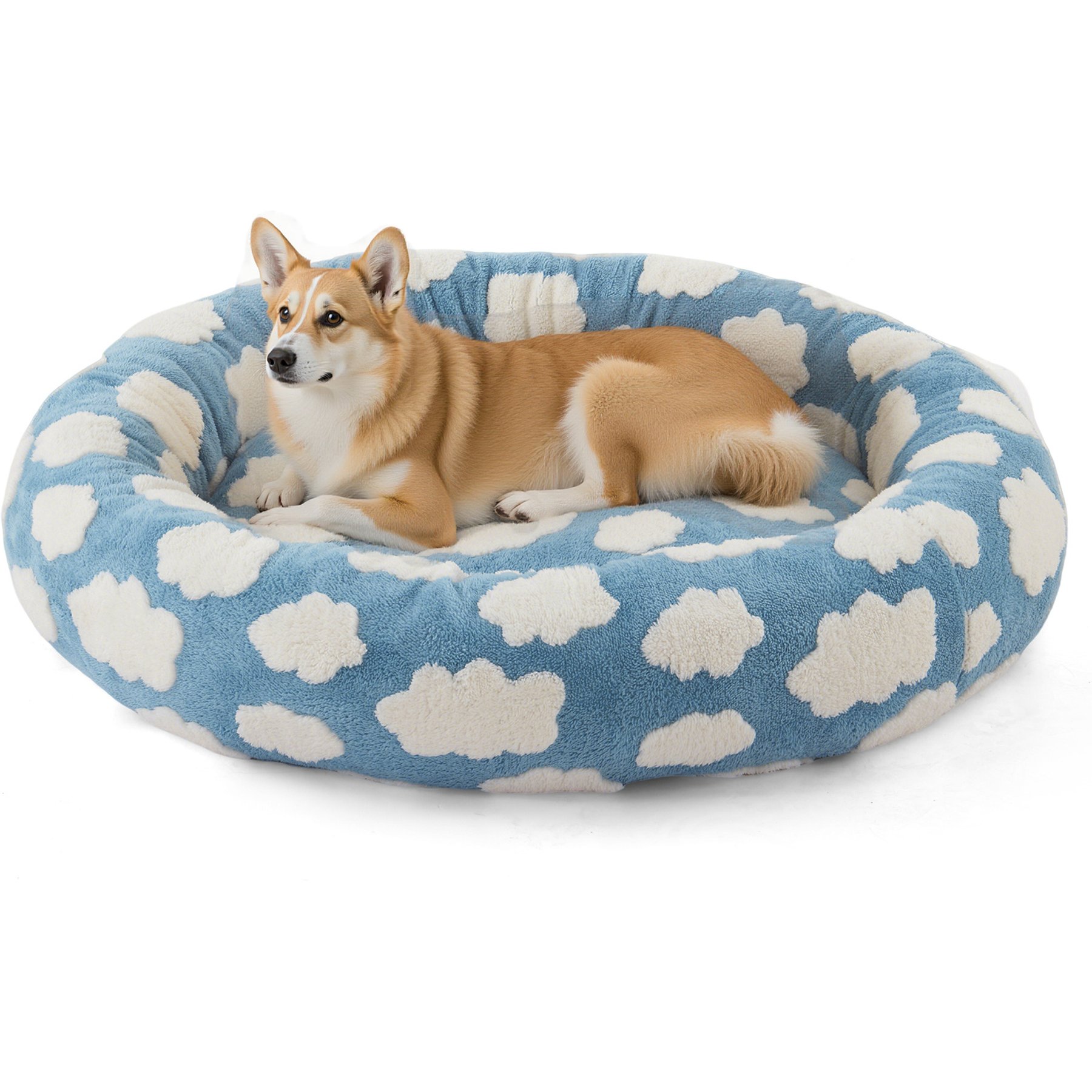 JOEJOY Jacquard Cloud Square Anti-Slip Bottom Dog & Cat Bed with Removable Cover, Blue, Medium
