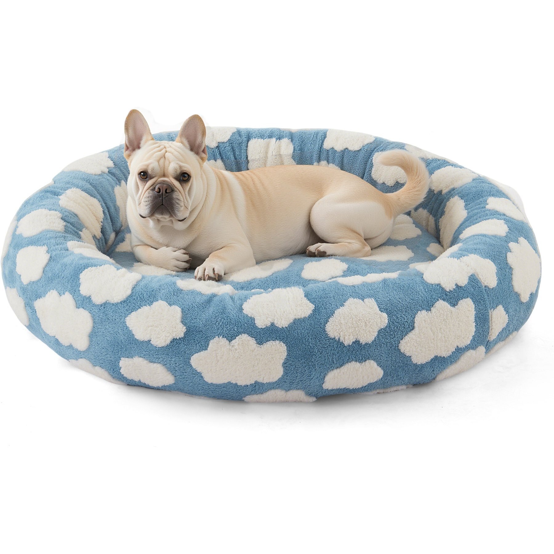 JOEJOY Jacquard Cloud Square Anti-Slip Bottom Dog & Cat Bed with Removable Cover, Blue, Small