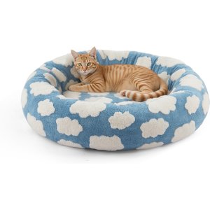 JOEJOY Jacquard Cloud Square Anti-Slip Bottom Dog & Cat Bed with Removable Cover, Blue, Small