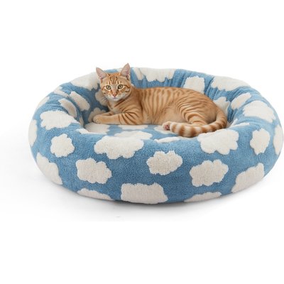 JOEJOY JOEJOY Jacquard Cloud Square Anti-Slip Bottom Dog & Cat Bed with Removable Cover, Blue, X-Small