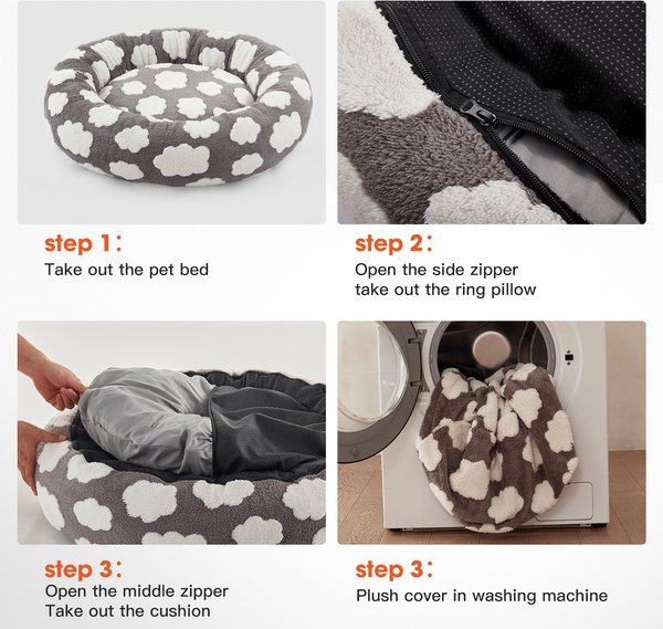 Show full view: JOEJOY Jacquard Cloud Square Anti-Slip Bottom Dog & Cat Bed with Removable Cover, Grey, Medium slide 4 of 7