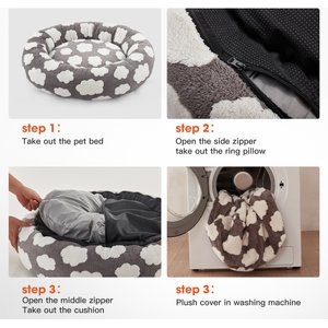 JOEJOY Jacquard Cloud Square Anti-Slip Bottom Dog & Cat Bed with Removable Cover, Grey, Small