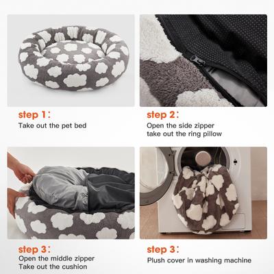 Show full view: JOEJOY Jacquard Cloud Square Anti-Slip Bottom Dog & Cat Bed with Removable Cover, Grey, Medium slide 4 of 8