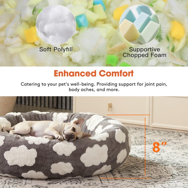 Show full view: JOEJOY Jacquard Cloud Square Anti-Slip Bottom Dog & Cat Bed with Removable Cover, Grey, Medium slide 5 of 7