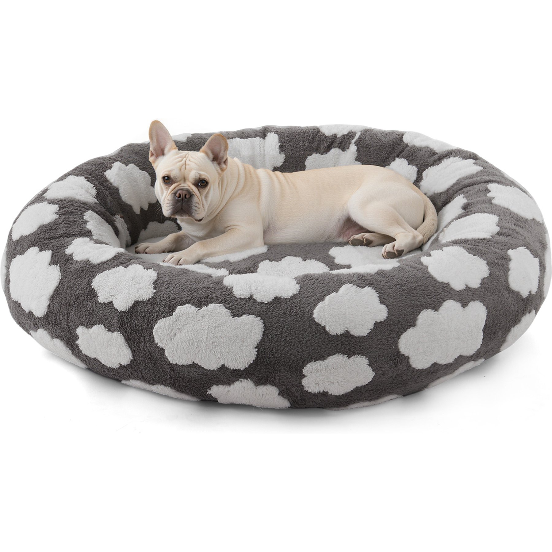 JOEJOY Jacquard Cloud Square Anti-Slip Bottom Dog & Cat Bed with Removable Cover, Grey, Small