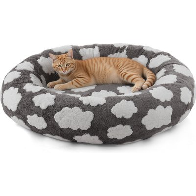 JOEJOY JOEJOY Jacquard Cloud Square Anti-Slip Bottom Dog & Cat Bed with Removable Cover, Grey, X-Small