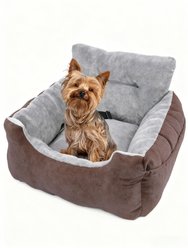 LFC PETS Portable Dog & Cat Car Seat Bed with Clip-On Safety Leash, Red/Brown