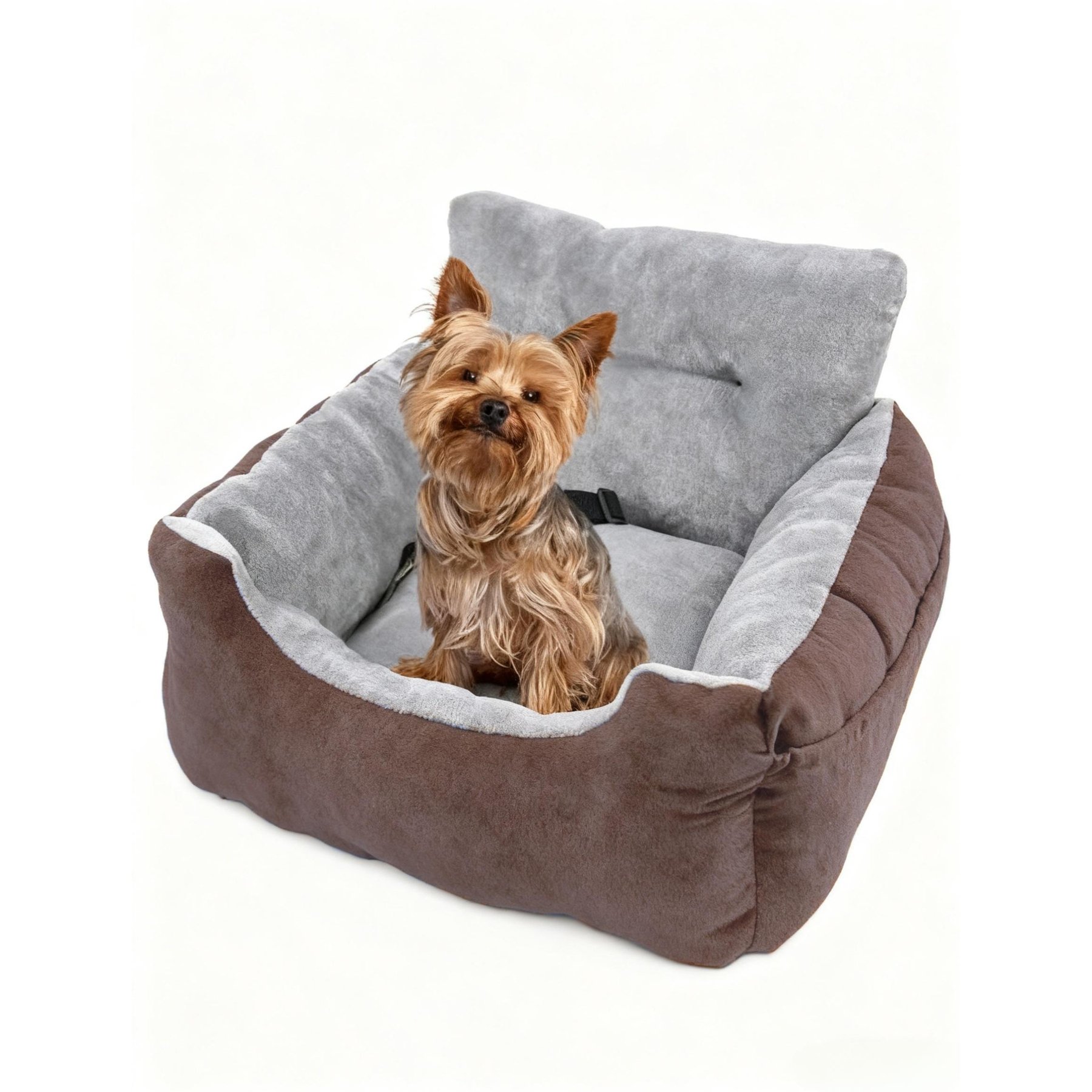 LFC PETS Portable Dog & Cat Car Seat Bed with Clip-On Safety Leash, Red/Brown