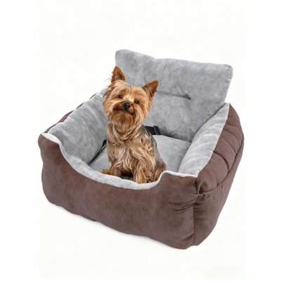 LFC PETS LFC PETS Portable Dog & Cat Car Seat Bed with Clip-On Safety Leash, Red/Brown