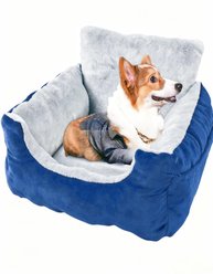 LFC PETS Portable Dog & Cat Car Seat Bed with Clip-On Safety Leash, Blue