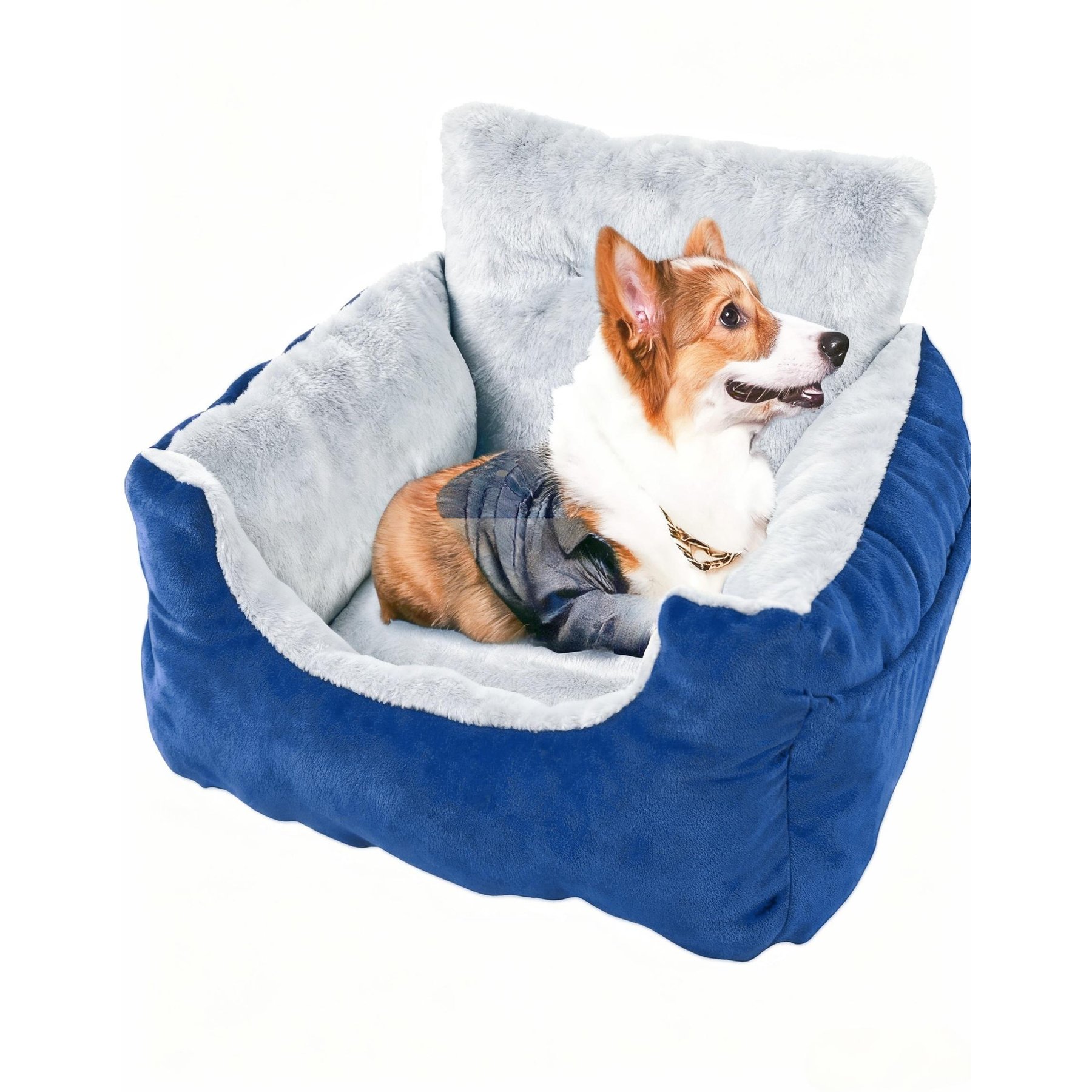 LFC PETS Portable Dog & Cat Car Seat Bed with Clip-On Safety Leash, Blue