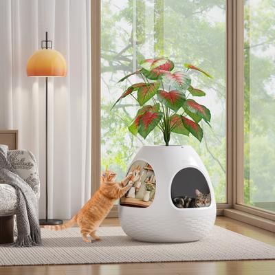 Show full view: Coziwow Cat House with Air Purifier & Artificial Plant, White slide 4 of 10