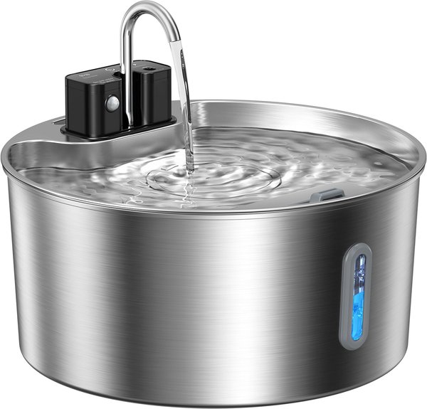 Show full view: Voluas Indoor Wireless Battery Operated Automatic Stainless Steel Dispenser Dog Water Fountain with Ultra-Quiet Pump, Silver, 7-L slide 1 of 8