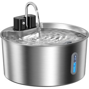 Voluas Indoor Wireless Battery Operated Automatic Stainless Steel Dispenser Dog Water Fountain with Ultra-Quiet Pump, Silver, 7-L