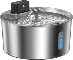 Voluas Indoor Wireless Battery Operated Automatic Stainless Steel Dispenser Dog & Cat Water Fountain with Ultra-Silence Pump, Silver, 7-L