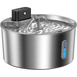 Voluas Indoor Wireless Battery Operated Automatic Stainless Steel Dispenser Dog & Cat Water Fountain with Ultra-Silence Pump, Silver, 7-L