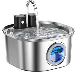 Voluas Wireless Battery Operated Automatic Dog Water Dispenser with Quiet Pump & Stainless Cat Water Fountain, Silver, 3.2-liter slide 1 of 8