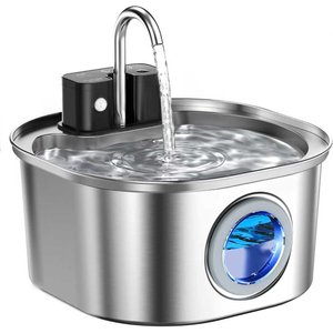 Voluas Wireless Battery Operated Automatic Dog Water Dispenser with Quiet Pump & Stainless Cat Water Fountain, Silver, 3.2-liter