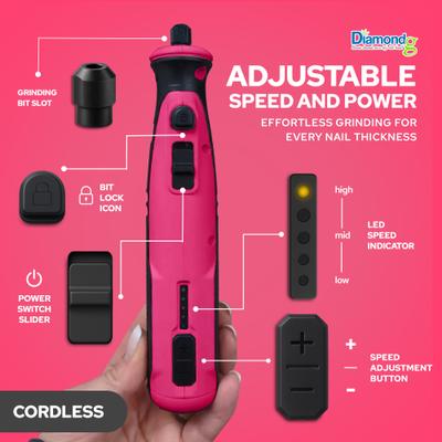Show full view: Diamondg Cordless Heavy Duty Rotary Tool Alternative to Toenail Clippers & Filers Electric Dog Nail Grinder with Quiet Sound & LED Tip, Pink slide 3 of 6