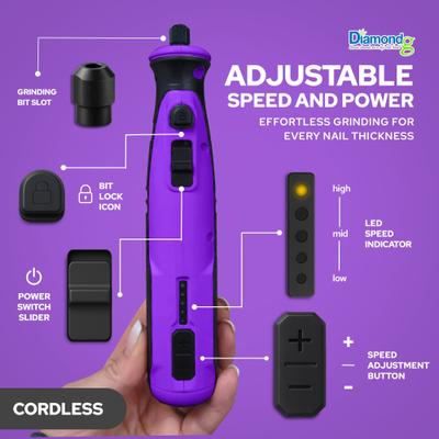 Show full view: Diamondg Cordless Heavy Duty Rotary Tool Alternative to Toenail Clippers & Filers Electric Dog Nail Grinder with Quiet Sound & LED Tip, Purple slide 3 of 6