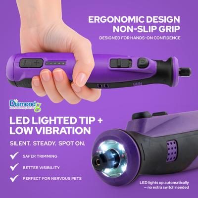 Show full view: Diamondg Cordless Heavy Duty Rotary Tool Alternative to Toenail Clippers & Filers Electric Dog Nail Grinder with Quiet Sound & LED Tip, Purple slide 4 of 6