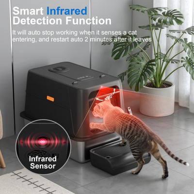 Show full view: Casfuy Rechargeable Stainless Steel Cat Litter Box with Smart Odor Control System, XX-Large, 70-L slide 3 of 9