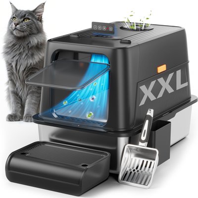 Casfuy Casfuy Rechargeable Stainless Steel Cat Litter Box with Smart Odor Control System, XX-Large, 70-L