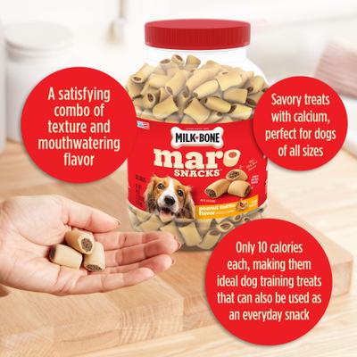 Show full view: Milk-Bone MaroSnacks Peanut Butter Flavor with Bone Marrow Crunchy Dog Treats, 40-oz tub slide 6 of 11