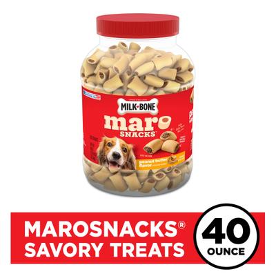 Show full view: Milk-Bone MaroSnacks Peanut Butter Flavor with Bone Marrow Crunchy Dog Treats, 40-oz tub slide 3 of 11