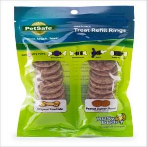 PetSafe Busy Buddy Peanut Butter & Rawhide Variety Pack Refill Rings Dog Treat, 24 count, Small