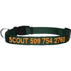 GoTags Nylon Personalized Dog Collar, Hunter Green, Small: 11 to 16-in neck, 5/8-in wide