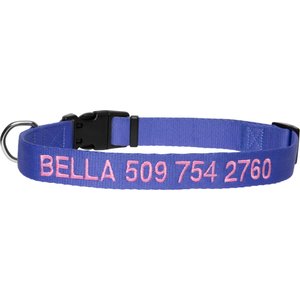 GoTags Nylon Personalized Dog Collar, Lavender, Small: 11 to 16-in neck, 5/8-in wide