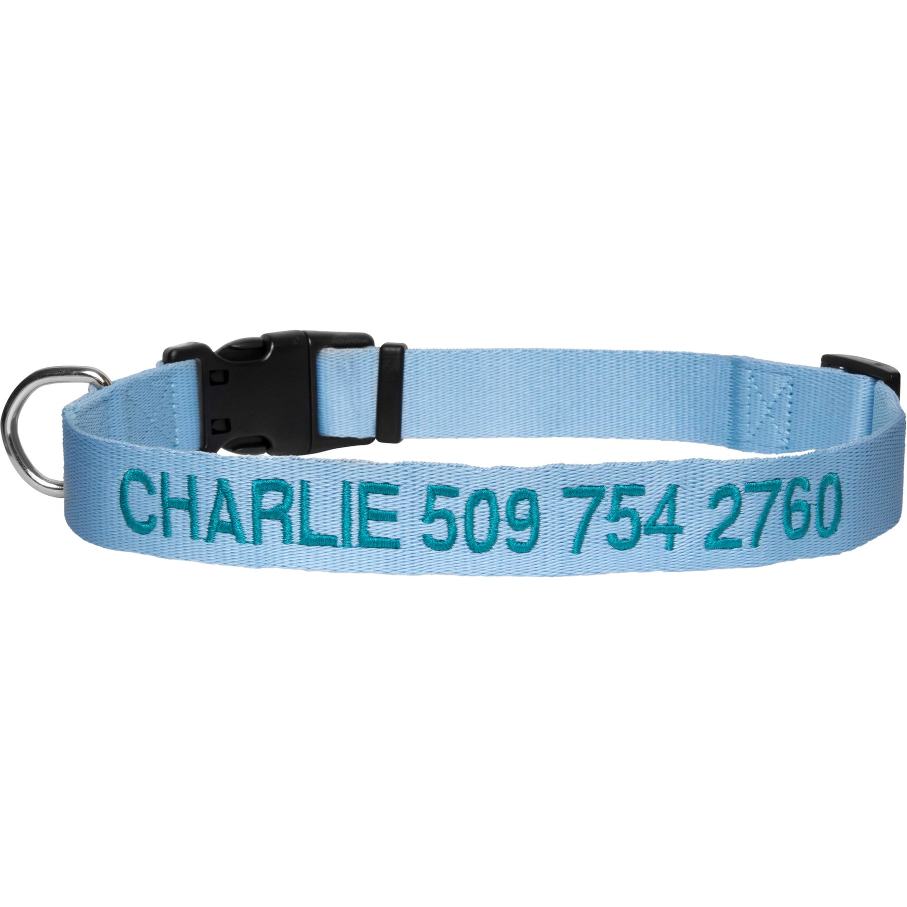 GoTags Nylon Personalized Dog Collar, Light Blue, X-Small: 8 to 12-in neck, 3/8-in wide