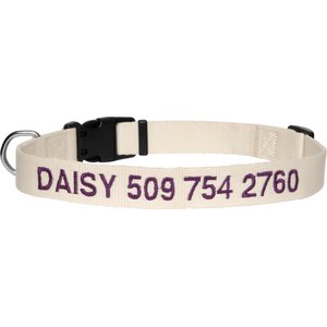GoTags Nylon Personalized Dog Collar, Beige, Small: 11 to 16-in neck, 5/8-in wide