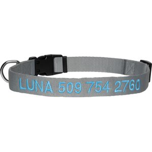 GoTags Nylon Personalized Dog Collar, Light Gray, Medium: 14 to 20-in neck, 3/4-in wide