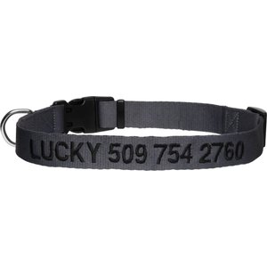 GoTags Nylon Personalized Dog Collar, Charcoal, Large: 18 to 26-in neck, 1-in wide