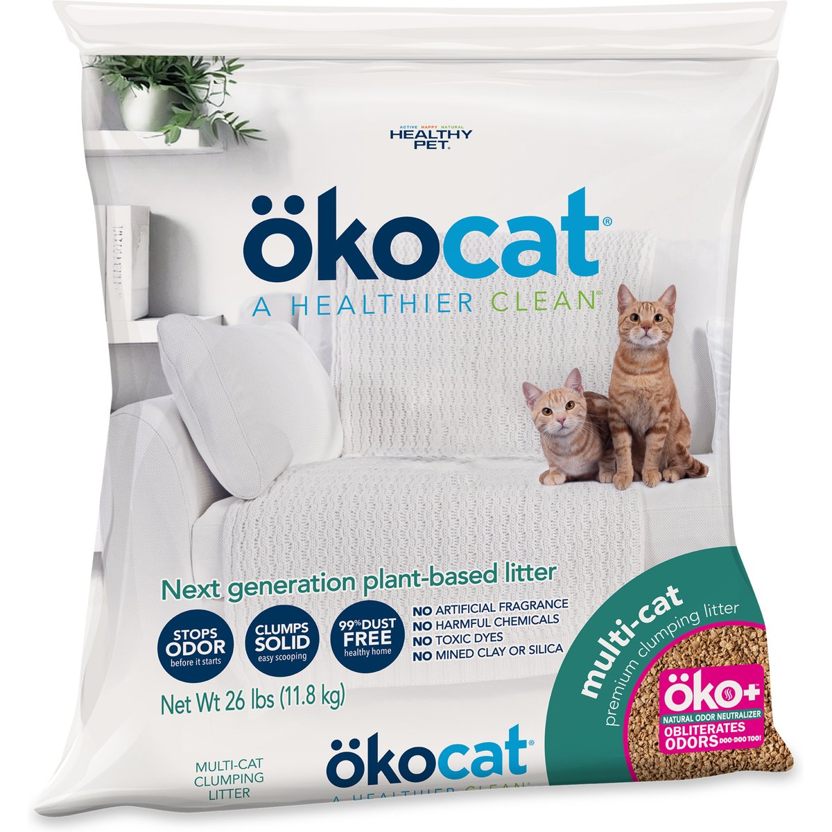 Okocat Multi-Cat Premium Clumping Wood Unscented Cat Litter, 26-lb bag