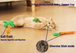 Fashion's Talk Silvervine, Carrot, Celery & Coconut Tree Interactive Chew Cat Toy with Catnip, Multicolor, 3 count slide 2 of 3