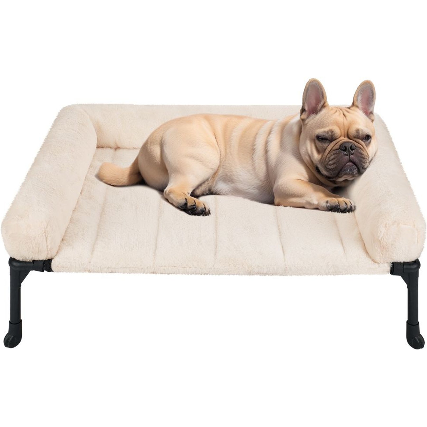 Veehoo Cooling Orthopedic Elevated Dog Bed with Removable Fluffy Plush Pillow Cushion, White, Medium