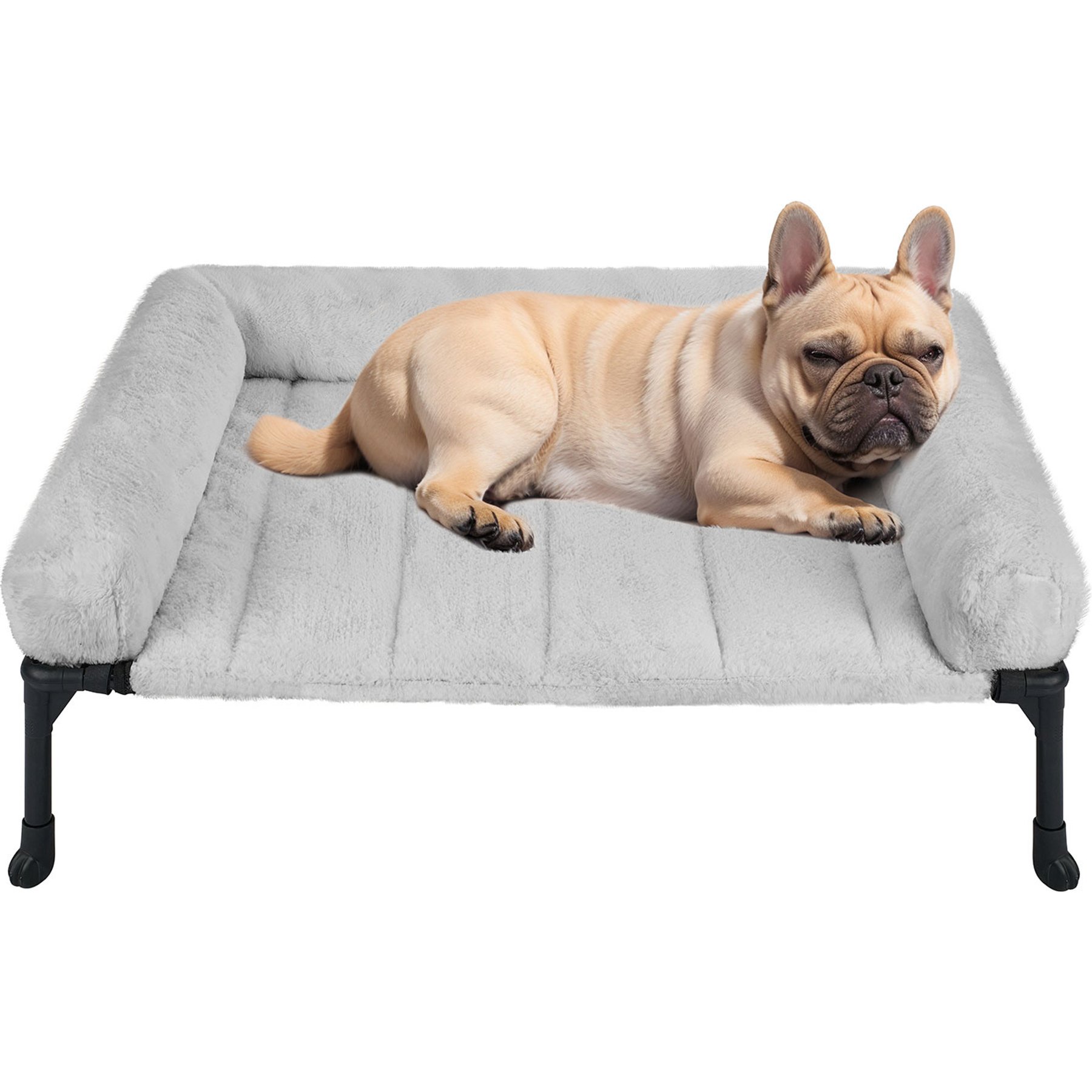 Veehoo Cooling Orthopedic Elevated Dog Bed with Removable Fluffy Plush Pillow Cushion, Grey, Medium