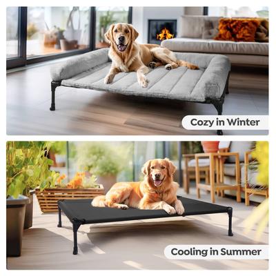 Show full view: Veehoo Cooling Orthopedic Elevated Dog Bed with Removable Fluffy Plush Pillow Cushion, Grey, X-Large slide 5 of 7