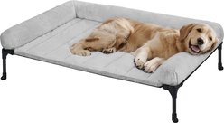 Veehoo Cooling Orthopedic Elevated Dog Bed with Removable Fluffy Plush Pillow Cushion, Grey, Large