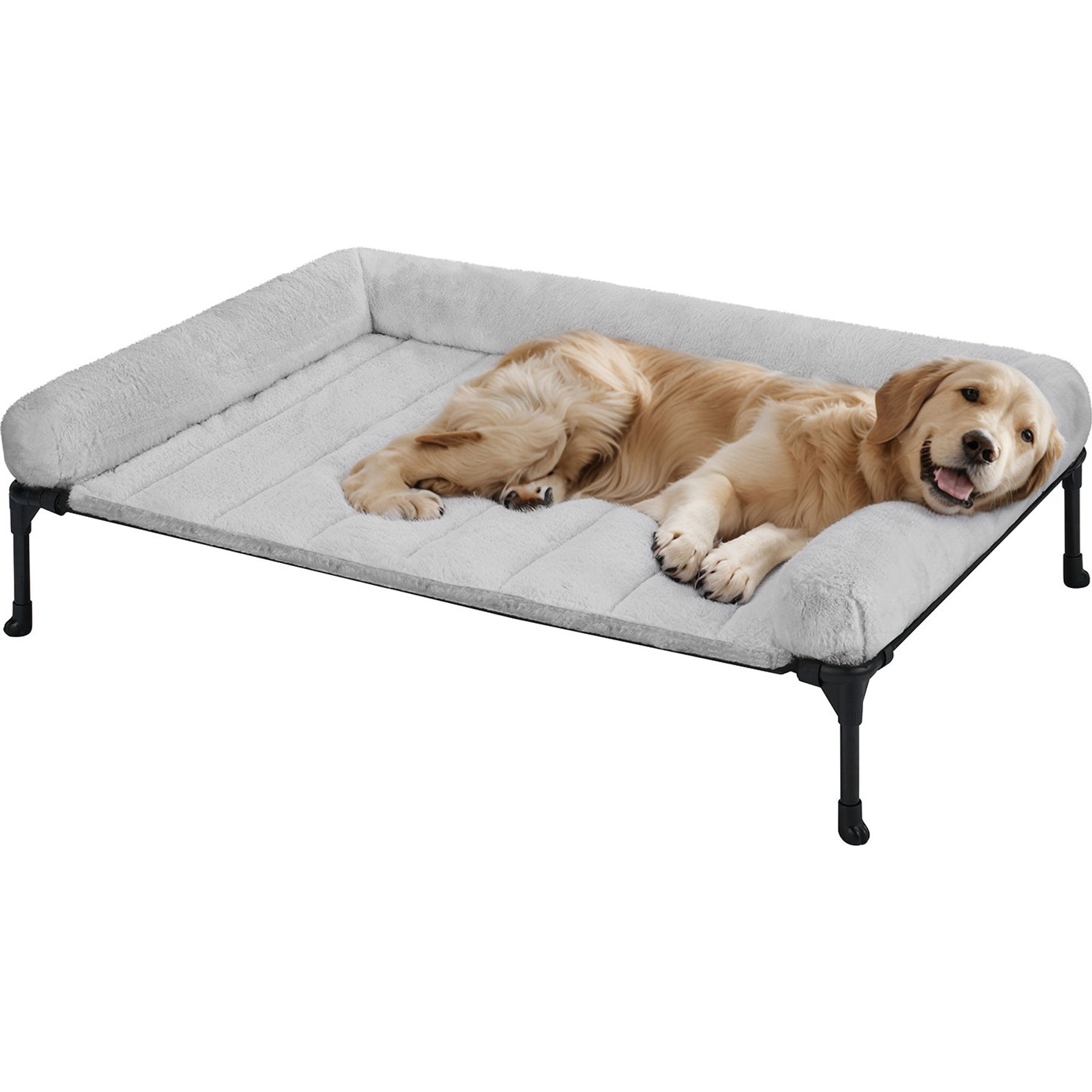 Veehoo Cooling Orthopedic Elevated Dog Bed with Removable Fluffy Plush Pillow Cushion, Grey, Large