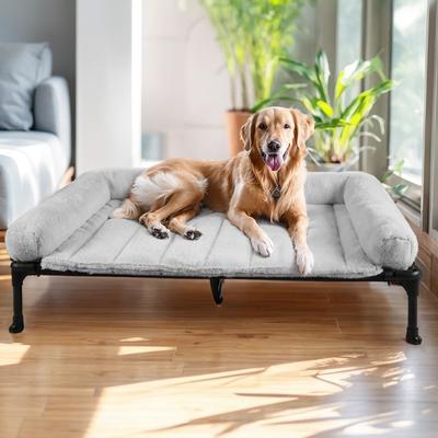 Show full view: Veehoo Cooling Orthopedic Elevated Dog Bed with Removable Fluffy Plush Pillow Cushion, Grey, X-Large slide 6 of 7