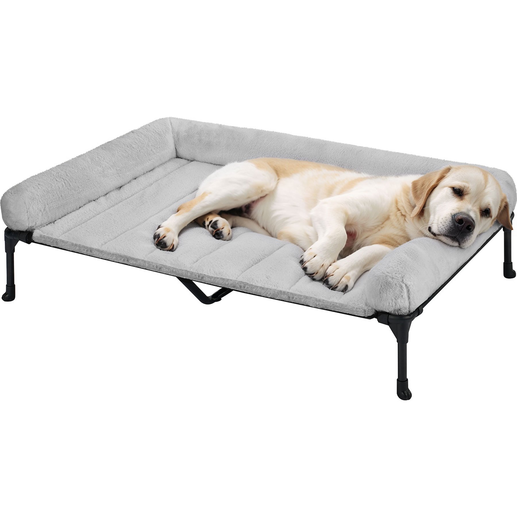 Veehoo Cooling Orthopedic Elevated Dog Bed with Removable Fluffy Plush Pillow Cushion, Grey, X-Large