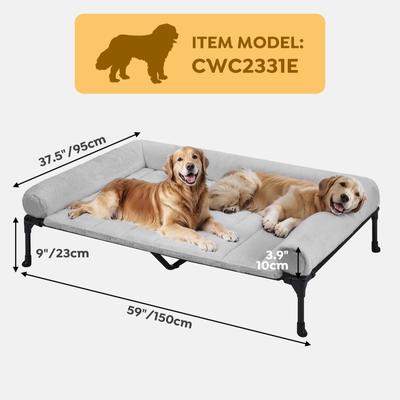 Show full view: Veehoo Cooling Orthopedic Elevated Dog Bed with Removable Fluffy Plush Pillow Cushion, Grey, XX-Large slide 2 of 7