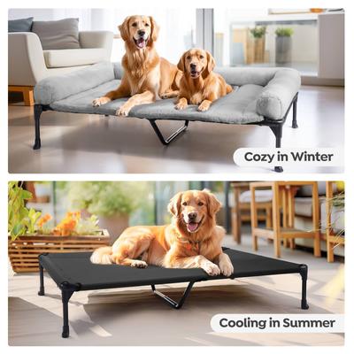 Show full view: Veehoo Cooling Orthopedic Elevated Dog Bed with Removable Fluffy Plush Pillow Cushion, Grey, XX-Large slide 5 of 7