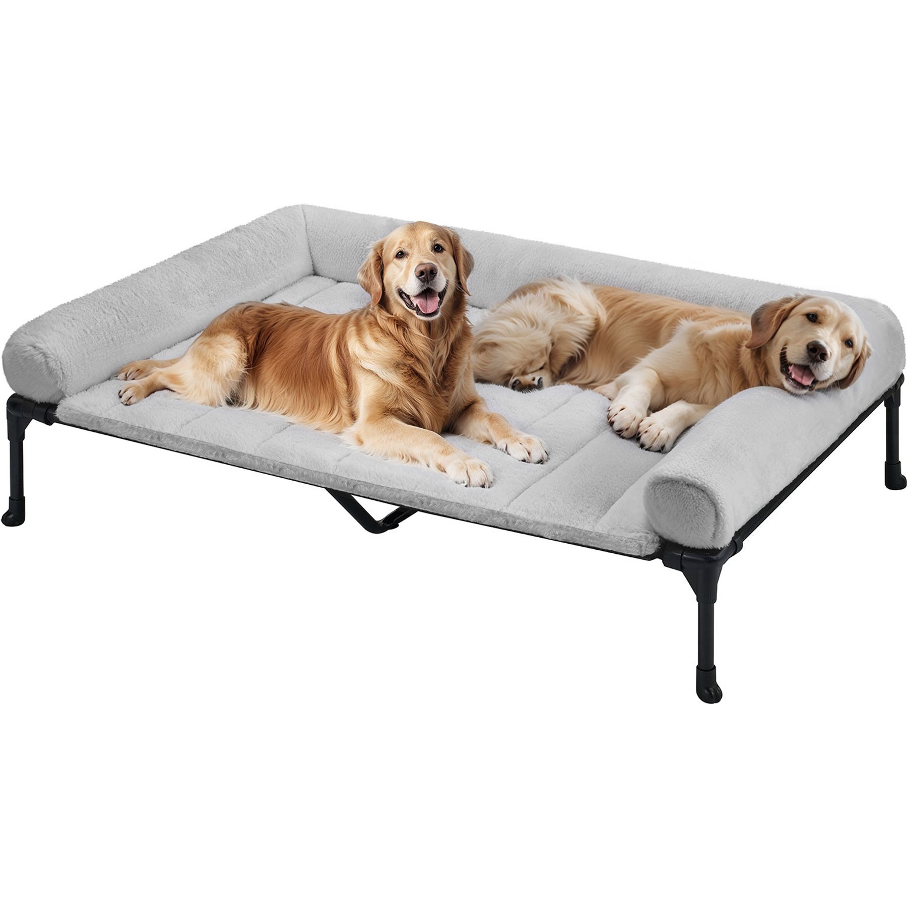 Veehoo Cooling Orthopedic Elevated Dog Bed with Removable Fluffy Plush Pillow Cushion, Grey, XX-Large