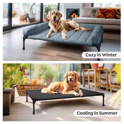 Show full view: Veehoo Cooling Orthopedic Elevated Dog Bed with Removable Fluffy Plush Pillow Cushion, Haze Blue, X-Large slide 5 of 7