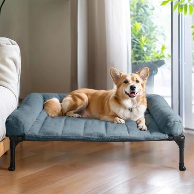 Show full view: Veehoo Cooling Orthopedic Elevated Dog Bed with Removable Fluffy Plush Pillow Cushion, Haze Blue, Medium slide 6 of 8